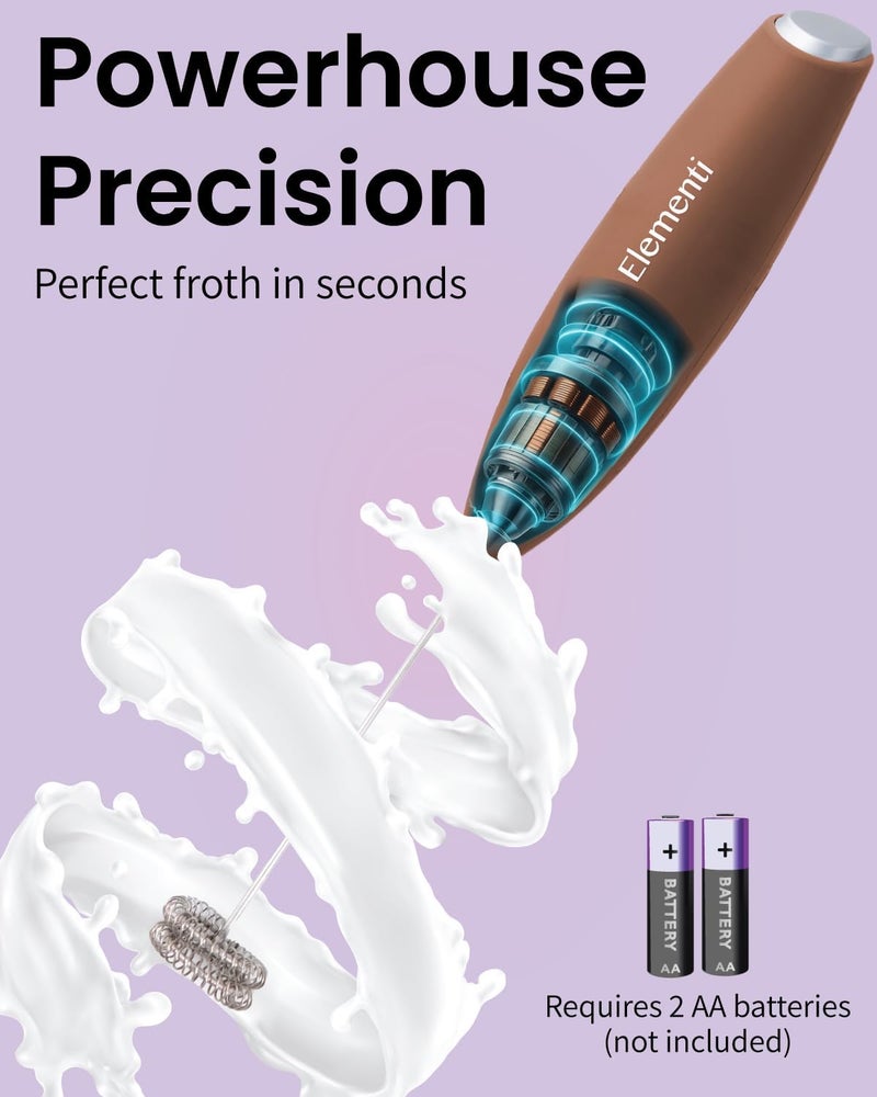 Elementi Milk Frother Wand - Easy to Use Handheld Electric Stirrer for Powder Drinks, Durable & Powerful Coffee Whisk & Protein Powder Mixer Wand, Hand Frother, Coffee Stirrers Electric Mini (Mocha) - Image 3